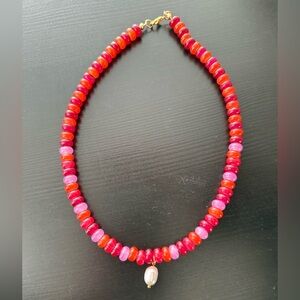 Colourful handmade glass Beaded Necklace with pearl charm